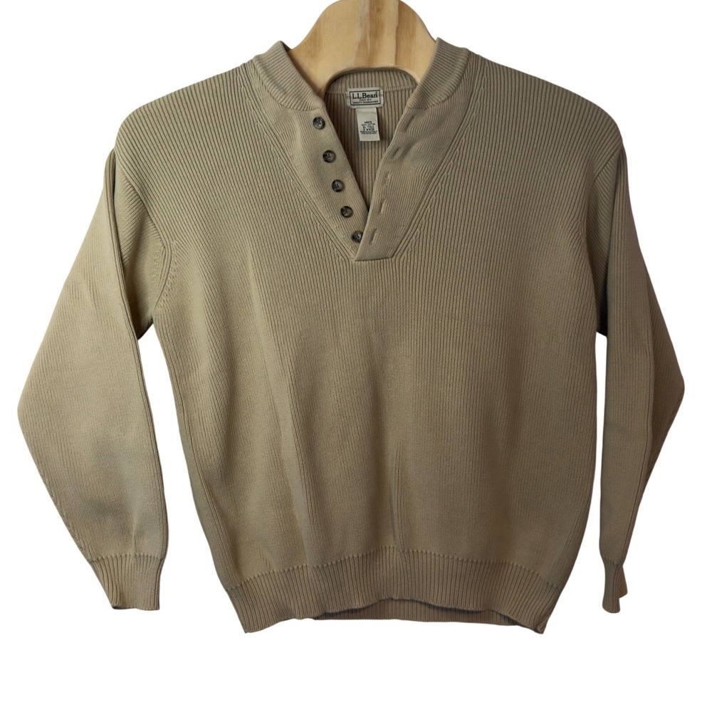 Vintage L.L. Bean Men's 90s Pullover Cotton  Ribbed Henley Sweater Size XL Tall